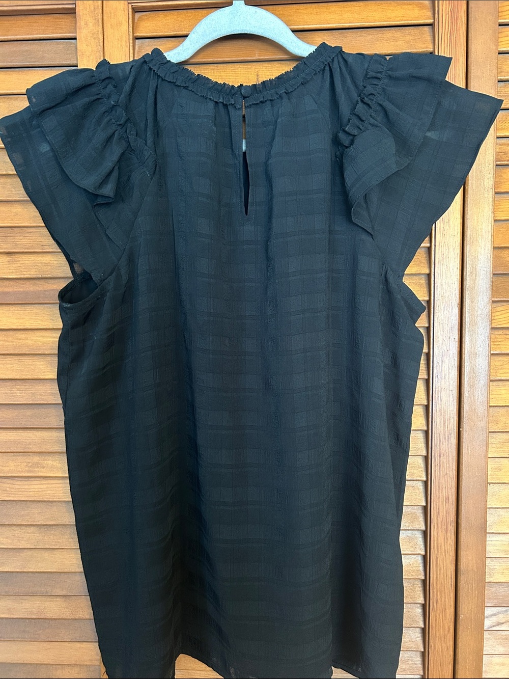 LOFT Black Ruffle-Trim Short Sleeve Blouse - Picture 3 of 4
